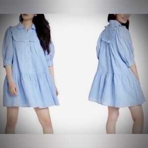 Sandy Liang x Target Cotton gingham Mini dress w/Ruffles in blue & white size S